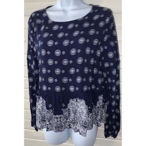 Wild Blue Sadie Robertson Sz MEDIUM Blouse Boho Tunic Rayon Blue Peplum EUC